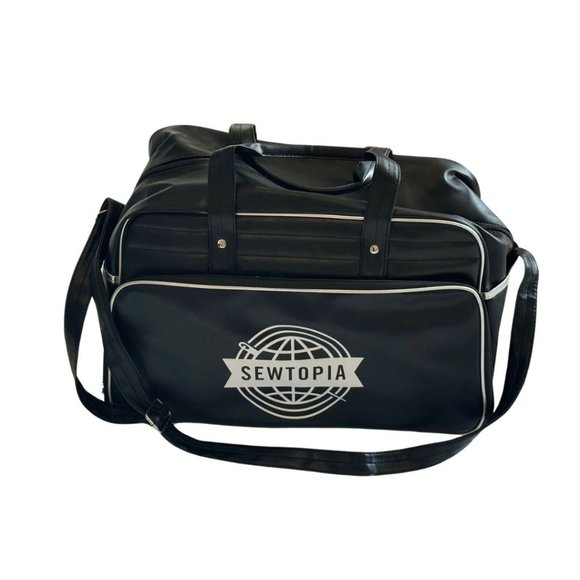 Vintage Gemline Weekender Bag Duffle Travel Gym Black Vinyl Retro Style Sewtopia - Picture 1 of 9
